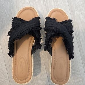 Universal Thread Black Fringed Wedge Sandal